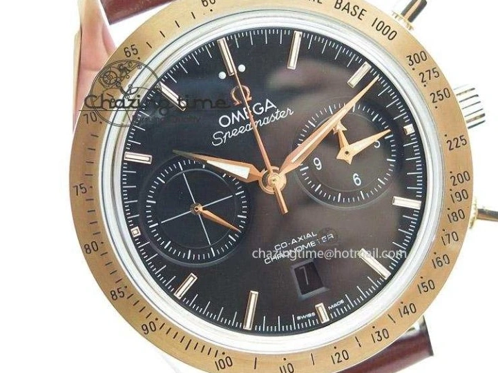 0205 Speedmaster ’57 SS Chrono AXF Best Edition RG Bezel Black Dial on Brown Leather Strap A Sustainable 8282